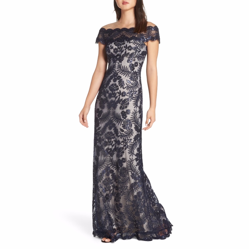 Tadashi Shoji Illusion Neck Sequin Lace Gown